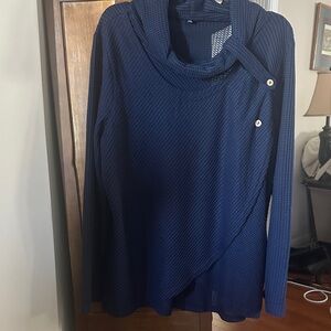 Navy Textured Waffle Knit Draped Top